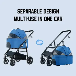 Factory Wholesale Pet Stroller And Carrier Luxury 4 Wheels Pet Portable Folding Travel Dog Trolley For Big And Small Dog
