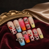 Faux ongles à presser faits main, motif nœud cerise ombré pastel 3D, pour salon de beauté (vente en gros)