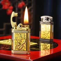 Briquet à kérosène de luxe en métal, double face, avec dragon doré en relief, bras oscillant, réservoir d'huile transparent visible, briquets à cigarettes