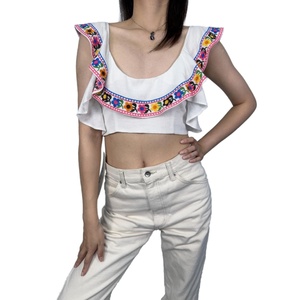 Blusa Casual Moderna para Mujer, Blusa Bohemia con Bordado de Algodón y Cuello en U - Product Image 1