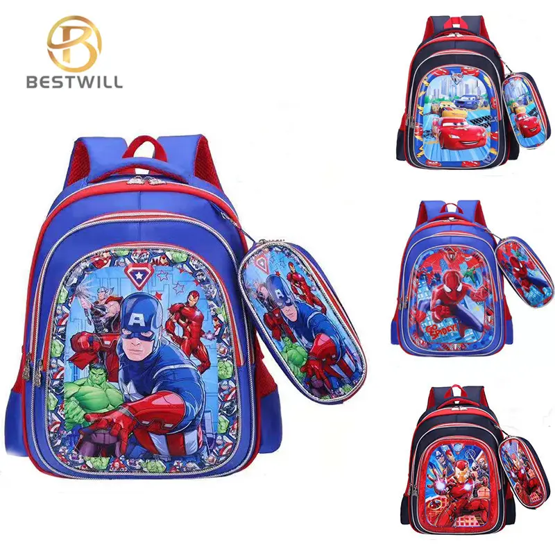 BESTWILL Grosir Tas Ransel Sekolah Anak Sehari-hari Kartun Ransel Sekolah dengan Tas Pensil Tas Sekolah Desain Baru