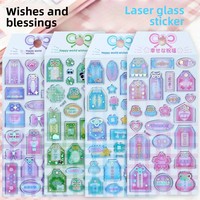 Pegatinas Epoxi con Estampado Láser, Etiquetas de la Suerte Japonesas, Calcomanías 3D Transparentes y Relieve para Decorar Tazas y Diarios