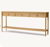 Console moderne en chêne massif RH OEM avec 3 tiroirs et étagère de rangement pour entrée, salon, couloir, hôtel