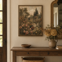 Peinture Impressionniste sur Toile de Jardin de Roses Vintage avec Pont en Pierre, Encadrée, Grande Décoration Murale Moderne pour Salon