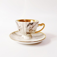 Nouveaux ensembles de café turc en céramique de luxe, 12 pièces, tasses et soucoupes à thé arabes modernes en marbre, porcelaine dorée pour un usage domestique