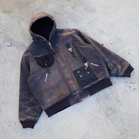 Manteau fonctionnel de créateur imprimé de logo personnalisé lavé et délavé 100% coton mini poches veste zippée surdimensionnée enduite