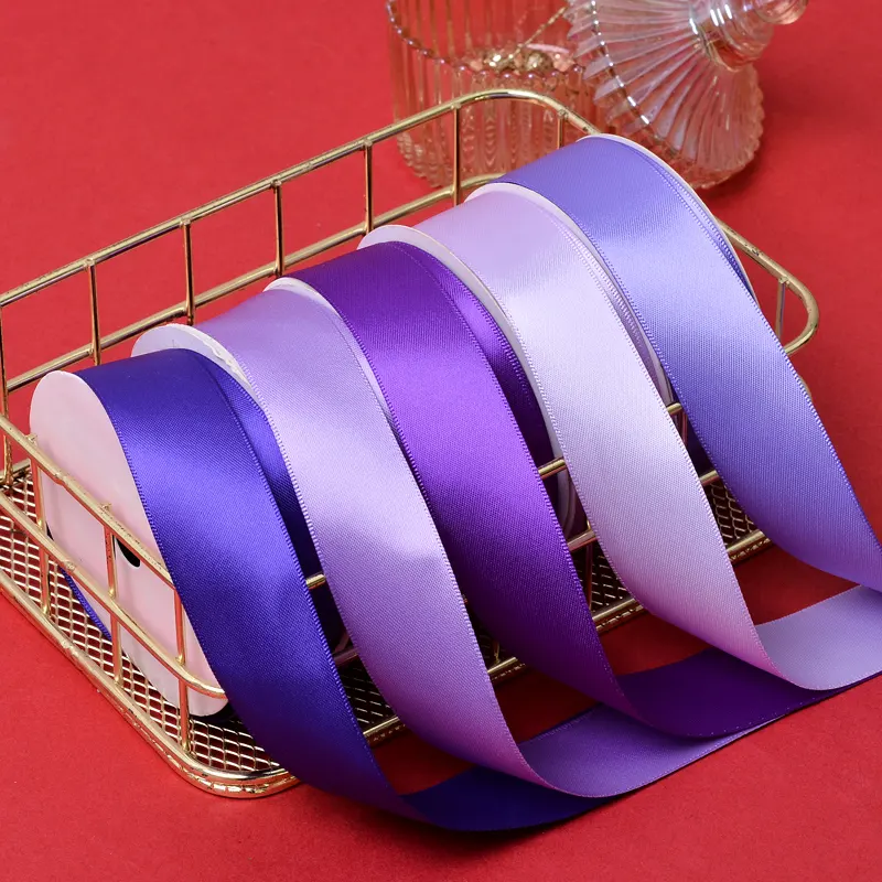 보라색 장식 실크 면화 반짝이 포장 유선 맞춤형 인쇄 리본 롤 선물 포장