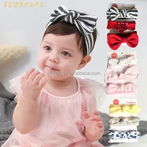 Großhandel Baby Mädchen Bowknot Stirnbänder Elastic Soft Hairband 3 teile/satz Kinder Bogen geknotet bedruckte Haarschmuck