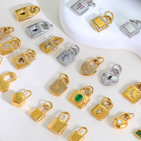 Accessoires de pendentif en zircon 5A plaqué or brillant à faire soi-même, charmes en acier inoxydable en forme de cœur, d'étoile, de carré, de serrure, vente en gros