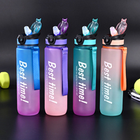 Bouteilles d'eau de sport en plastique de grande capacité 1000 ml, couleur dégradée, avec paille graduée, gobelet d'eau de sport d'extérieur