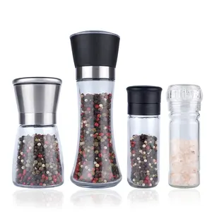 Popular na demanda de moinho de pimenta de vidro de plástico, novo mini moedor de sal e pimenta de 200ml