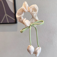Vente en gros de chouchous en satin de soie extensibles à motif tulipe, accessoires de mode féminine, cadeau romantique
