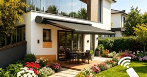 Parasol <span class=keywords><strong>motorisé</strong></span> à bras articulés <span class=keywords><strong>avec</strong></span> cantonnière optionnelle pour terrasse et jardin résidentiels – Fournisseur fabricant - Product Image 3