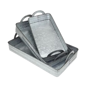 Plateau rectangulaire galvanisé Nouvelle arrivée Plateau de service décoratif en métal galvanisé rustique fourni par l'Inde - Product Image 5