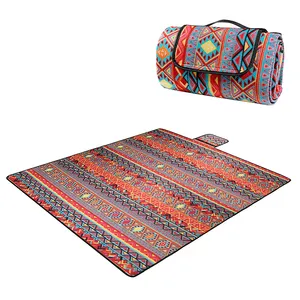 Beach Picnic Blanket Custom Design Bohemian Style Polyester Cotton Waterproof Foldable Outdoor Camping Picnic Mat Beach Blanket