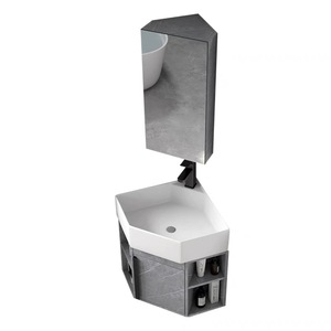 Modern Triangular Mirrored Sink Cabinet Combination Restroom <strong>Bathroom</strong> Cabinet Set <strong>Corner</strong> Vanity <strong>Unit</strong> Save Space - Product Image 5