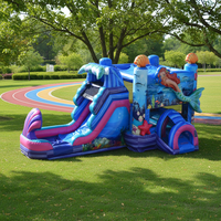 Château gonflable commercial sirène avec toboggan détachable, combo 5-en-1 pour enfants, certifié CE, 5-9 passagers