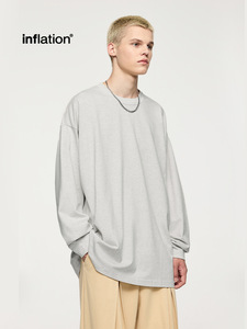 Jiezhan Mens mặc: 305gfog màu áo thun dài tay, 25 mùa thu phong cách Mỹ rắn tinh khiết bông lỏng vài lớp cơ sở - Product Image 3