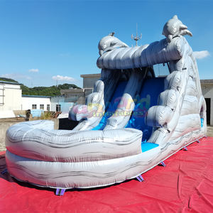 Equipo de Juegos Infantiles para Exteriores, Tobogán Acuático Inflable con Diseño de Delfín en Mármol Gris - Product Image 2