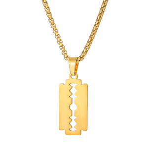 Conjunto de Collar y Pendientes de Acero Inoxidable con Diseño de Cuchilla de Afeitar, Colgante Geométrico en Oro y Negro, Joyería de Moda, Regalo - Product Image 5