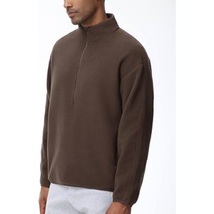 FOXA <b>Men's</b> Half Zip Fleece <b>Pullover</b> Sweatshirt Stand Collar Winter Warm Brown Oversized With Pocket - Product Image 3