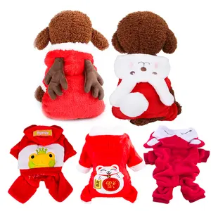 Vente en gros de vêtements coupe-vent à capuche épais et chauds pour animaux de compagnie, tenue pour chiot, costumes de Noël pour chien Cosplay