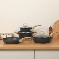 Set Panci dan Wajan Masak Anti Lengket dari Aluminium Die Cast, Set Peralatan Masak Granit dengan Dasar Induksi