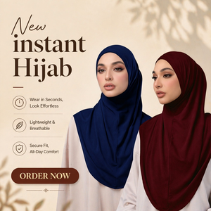 Nuovo Hijab Istantaneo in Jersey Tinta Unita, Pezzo Unico Facile da Indossare per Donne Musulmane, Disponibile all'Ingrosso in 2 Colori - Product Image 1
