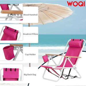 Silla de playa plegable ajustable Woqi de 31.3 pulgadas con portavasos y 4 ángulos de inclinación, tela Oxford, color rojo rosa - Product Image 5