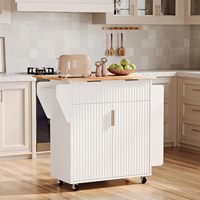Îlot de cuisine pliable avec roulettes, plateau en bois d'hévéa, tiroirs et portes, meuble de rangement sur roulettes