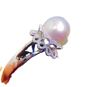 S925 Silver DIY Pearl Ring Accessory 11-12mm Round Flat Empty Holder 1936 <b>Concealer</b> Ring - Product Image 4