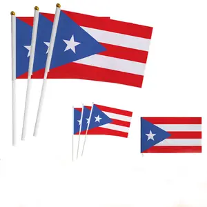 Nuoxin Hot selling Puerto Rico Hand Waving Flag 14*21cm polyester flag with Wooden Pole or plastic Pole