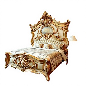 Lit de Mariage en Bois Massif Sculpté à la Main Style Royal Antique – Mobilier de Chambre de Luxe Premium - Product Image 1