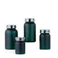 Bouteilles en plastique PET vert mat de qualité alimentaire 80cc 150cc 225cc 275cc pour capsules, pilules, bonbons, comprimés, vitamines, médicaments, avec couvercle à double paroi