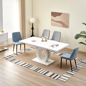 Table et chaises de cuisine de salle à manger moderne de luxe Ensemble table à manger en bois blanc Table à manger extensible en bois 8 places - Product Image 6