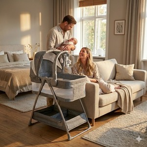 Cuna de bebé de malla antiasfixia de calidad premium, cuna estable con compartimento de almacenamiento, cuna para bebé - Product Image 5