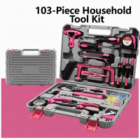 Ensemble d'outils ménagers 103 pièces, kit d'outils à main pour réparation domestique avec marteau, clé à molette, tournevis, pinces, douilles, ruban à mesurer dans un coffret