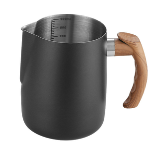 304 acier inoxydable poignée de <span class=keywords><strong>Grain</strong></span> de bois bouche pointue cylindre de fleur avec échelle interne tasse à mesurer café pot à lait - Product Image 5