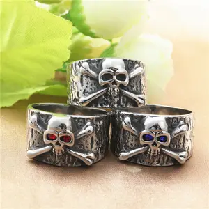 Stainless Steel Cross And Bones Skull Rings for Men Stainless Steel Gothic Punk Biker Rings Jewelry for Men Boys Size 7-13