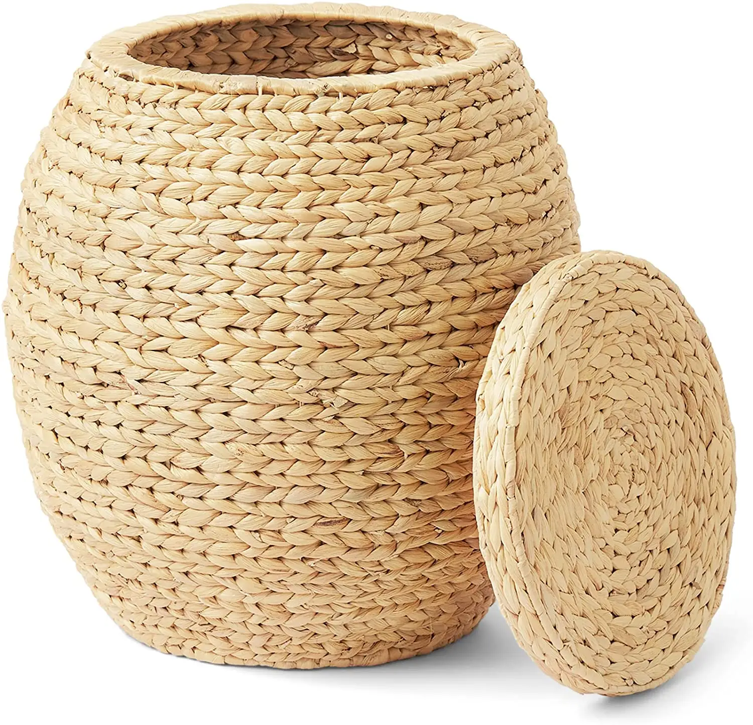 Wicker Storage Baskets - Natural Multipurpose Barrel Storage Tub with Lid, Woven Water Hyacinth Basket for Organizing