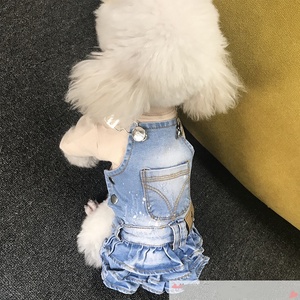 Fashion Sweet Puppy Cute Denim Jean Teddy Skirt Dresses Dog Dress Luxury <strong>Cat</strong> Boy Dress Pet Custom <strong>Clothes</strong> - Product Image 6