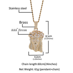 Hip Hop Glacé Bijoux Grand 18K Plaqué Or Laiton AAAAA CZ Diamant Jésus Pendentif Collier Exquis Élégant Corde Cain pour Hommes - Product Image 6