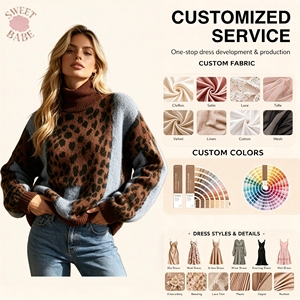 Nuevo Suéter Holgado de Manga Larga con Cuello Alto y Parches de Leopardo para Mujer, Estilo Urbano, Otoño-Invierno - Product Image 1