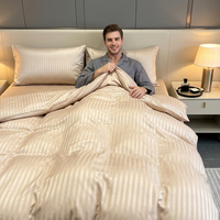 Parure de lit et housse de couette 4 pièces en coton 100% brun café moderne, tissage rayé satiné, certifiée OEKO-TEX pour hôtels et usage domestique