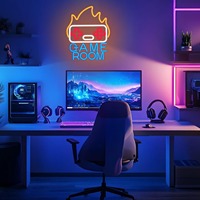 Lampu Neon LED Kustom Bentuk Gamepad Api untuk Dekorasi Warnet, Cocok untuk Ruang Game Esport Profesional