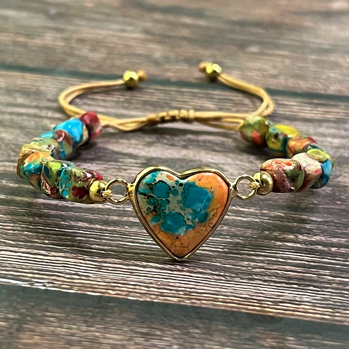 Bracelet tissé à la main en jaspe impérial couleur chakra