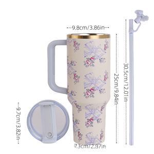 Tazza Termica Personalizzata da 40oz con Cannuccia, <span class=keywords><strong>Serie</strong></span> Floreale Stampata in 3D, Manico a Doppio Strato, Tazza da Viaggio in Acciaio Inox 304 - Product Image 4