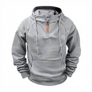 Sweat-shirt à capuche gris pour homme, col zippé, manches raglan, en molleton bouclette, coupe ajustée, respirant, décontracté, pour l'automne 2027 - Product Image 1
