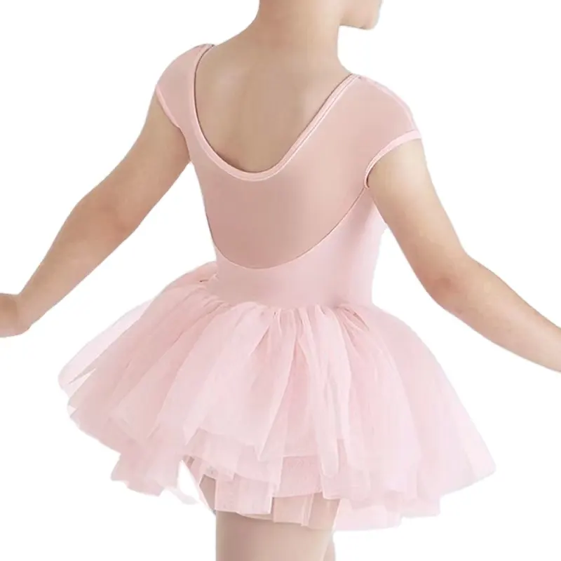Hot Pink Ballet Dance vestido menina malha costura dança saia manga curta fechado virilha dança vestido ballet traje