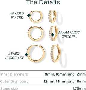 PAVOI Boucles d'oreilles créoles en tungstène doré pour femme, plaqué or 14 carats, tiges en argent sterling 925, lot de 3 paires de boucles d'oreilles créoles - Product Image 3